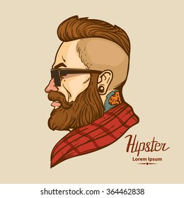 hipster label badge, for logo, simple iilustration, man, profile view 