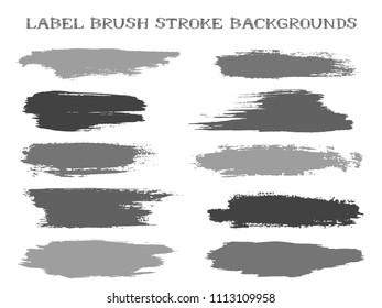 Hipster label brush stroke backgrounds, paint or ink smudges vector for tags and stamps design. Painted label backgrounds patch. Interior paint color palette samples. Ink smudges, stains, grey spots.