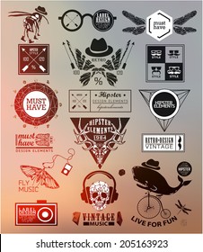 Hipster label, icon, elements, set of vintage hipster label with gothic, sacral sign and symbol