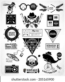 Hipster label, icon, elements, set of vintage hipster label with gothic, sacral sign and symbol