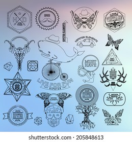 Hipster label, icon, elements, set of vintage hipster label with gothic, sacral sign and symbol