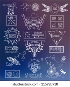 Hipster label, icon, elements, set of vintage hipster label with gothic, sacral sign and symbol