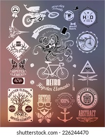 Hipster label, icon, elements, set of vintage hipster label with gothic, sacral sign and symbol
