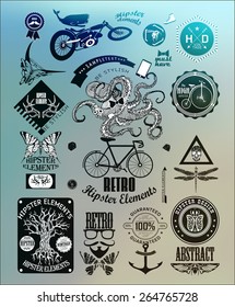 Hipster label, icon, elements, set of vintage hipster label with gothic, sacral sign and symbol