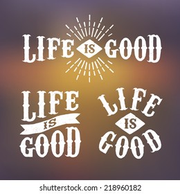 hipster label life is good( T-Shirt Print ) with starburst ribbon