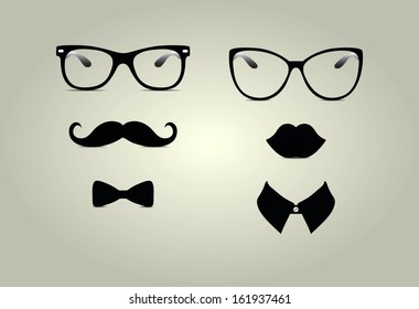 Hipster Lady and Gentleman Vector Icons, Illustration