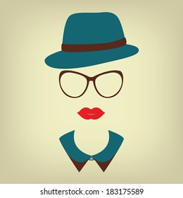 Hipster lady  with a hat. Vintage hipster background. Print for your T-shirts.