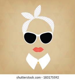 hipster lady with a headscarf. Vintage hipster background. Print for your T-shirts.