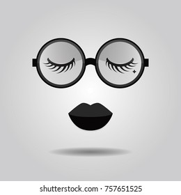 Hipster lady lips   big trendy circle sunglasses and closed eyes icons gray gradient background