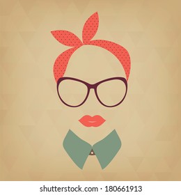 Hipster   lady. Vintage hipster background. Print for your T-shirts.