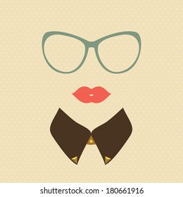 Hipster    lady. Vintage hipster background. Print for your T-shirts.