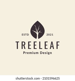 hoja hipster con símbolo de logotipo de espacio negativo de árbol icono vectorial ilustración de diseño gráfico idea creativa