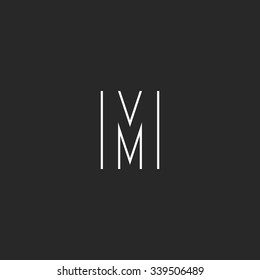 Monograma del logotipo M de letra hipster, estilo gráfico de línea delgada de burla, plantilla de tarjeta de visita de emblema mínimo 