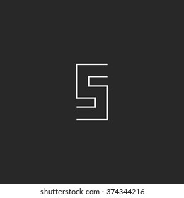 Hipster letter S logo monogram mockup, thin parallel lines geometric shape, black and white design element template graphic emblem