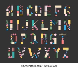 Hipster letters, colorful kids abc, trendy vector font.