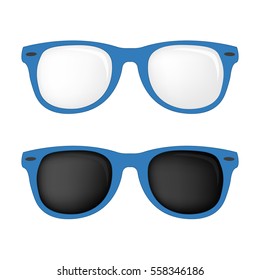 Hipster Light Blue Color Glasses And Sunglasses Isolated Vector Set