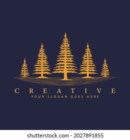 hipster line art Logo design pine evergreen fir hemlock spruce conifer emblem cedar coniferous cypress larch pine tree forest vintage retro.