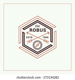 Hipster Line Art Logo Design Template. Vector Illustration