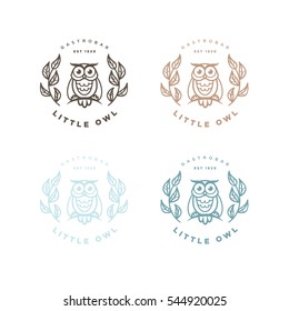 Hipster Line art Owl Logo Template, vector Animal label for your logo, badge or crest for club, bar, cafe, restaurant, hotel, boutique