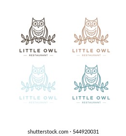 Hipster Line art Owl Logo Template, vector Animal label for your logo, badge or crest for club, bar, cafe, restaurant, hotel, boutique