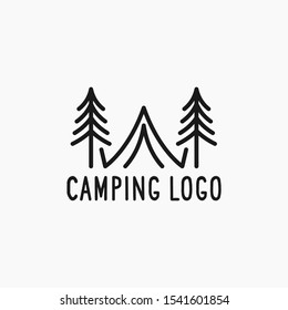 hipster line camping logo vector