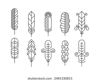Hipster Line Feather Vector Set