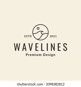 hipster line wave with sun logo design vector graphic symbol icon sign illustration creative idea