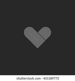 Hipster linear heart logo monogram, simple wedding mockup thin line design element
