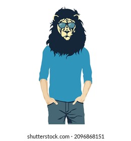 Hipster lion dressed up in t shirt vector illustration