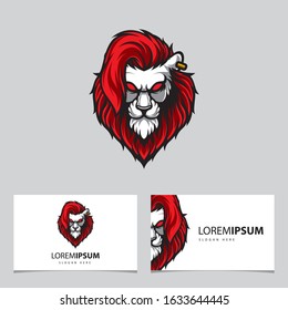 Hipster Lion Head Mascot Logo Vector Template