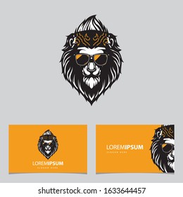Hipster Lion Head Mascot Logo Vector Template