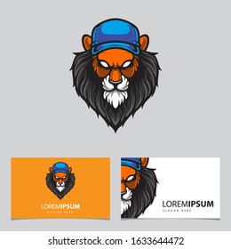 Hipster Lion Head Mascot Logo Vector Template