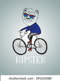 Hipster lion  riding by bicycle vector illustration, all elements separated. 