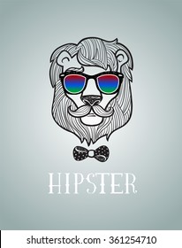 Hipster lion vector illustration, all elements separated. 