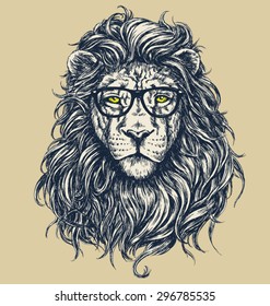 Hipster lion vector illustration. Glasses separated. 
