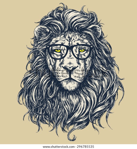 ヒップスターのライオンのベクターイラスト 眼鏡が離れた のベクター画像素材 ロイヤリティフリー