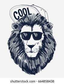 Hipster lion vector illustration. For t-shirt and other uses.