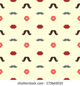 Hipster Lips and Mustaches Vector Seamless Pattern, Illustration. Illustrator Pattern Swatch is available. 