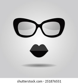 Hipster lips   sunglasses icons gray gradient background