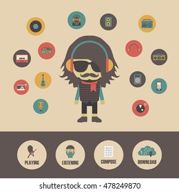 hipster listening concept in retro style, pastel