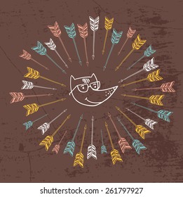 Hipster logo, with arrows. Colorful design. Use for card, poster, brochure, banner, web. 