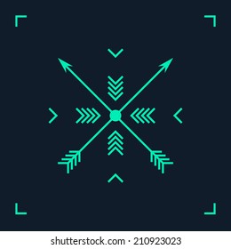 Hipster logo, with arrows. Unusual color. Black and green. Outline style. Conceptual minimal icon. Use for card, poster, brochure, banner, web. Easy to edit. Vector illustration - EPS10.