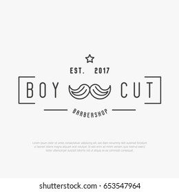 Hipster logo for barber shop with mustache. Minimalistic thin line vector illustration.