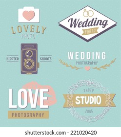 Hipster logo collection for wedding photographer: mint and gold
