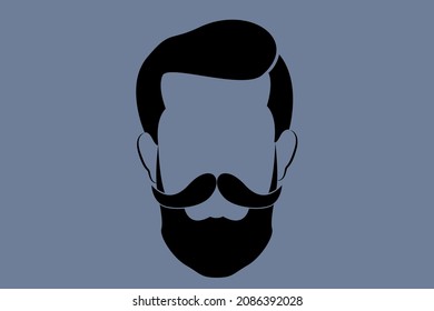 hipster logo portrait men beard style. Barber shop isolated vintage label badge emblem. Vector illustration isolated on blue vintage background 