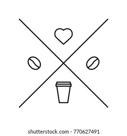 Hipster logo template for coffee shop in linear style. Simple vector elements