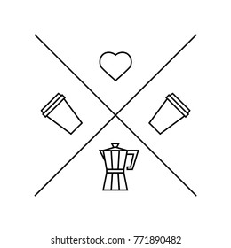 Hipster logo template for coffee shop in linear style. Simple vector elements