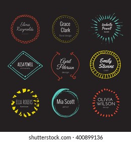 Hipster logo template collection. Abstract hand sketched shapes for branding design. Real ink texture.