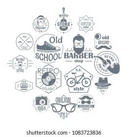 Hipster logo vintage icons set. Simple illustration of 16 hipster logo vintage vector icons for web