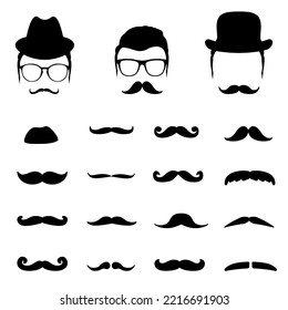 Hipster look elements collection. Men moustaches icons set